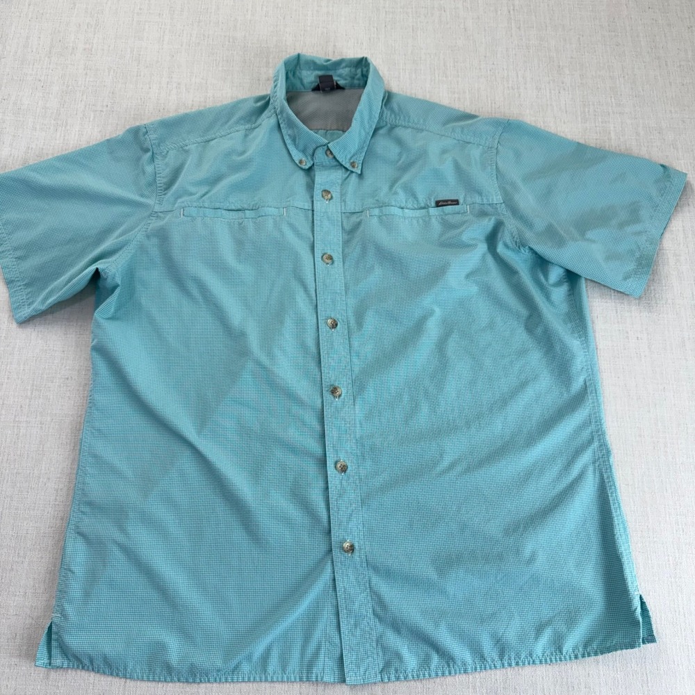 Eddie Bauer Performance Fishing Shirt Men's‎ XL Aqua Blue Vented Outdoor Hiking